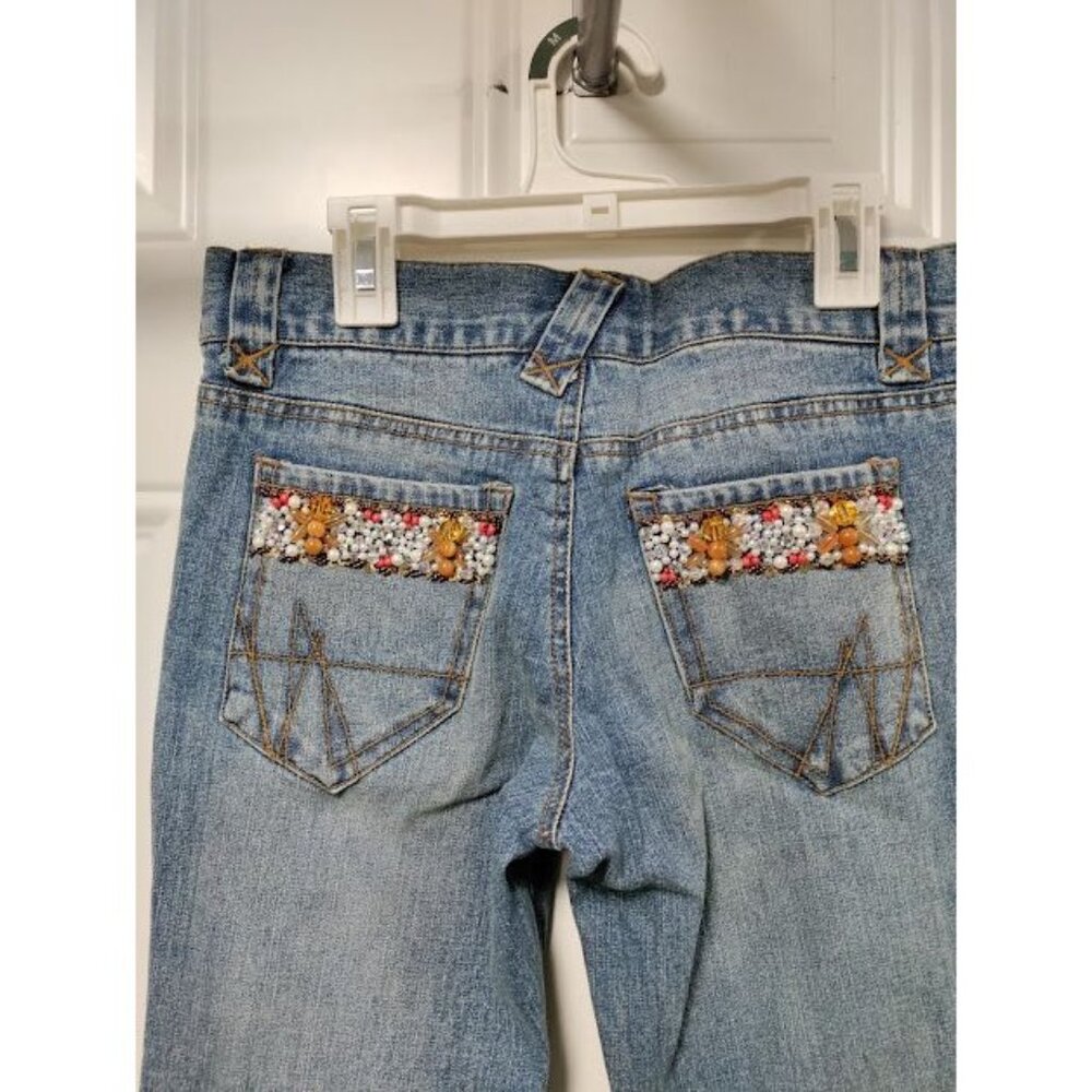 NWT Issue Pants Blue Denim Embroidered Beads Leg Straight Zip Fly Jeans Size 28 - Picture 10 of 16
